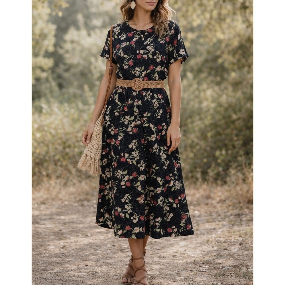 Vintage Carol Anderson Dark Floral Midi Dress